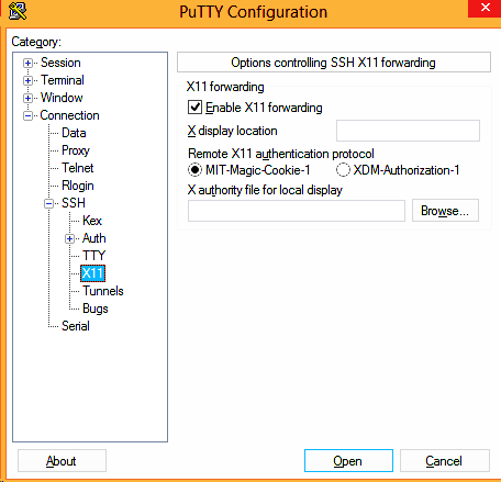 putty переадресация x11